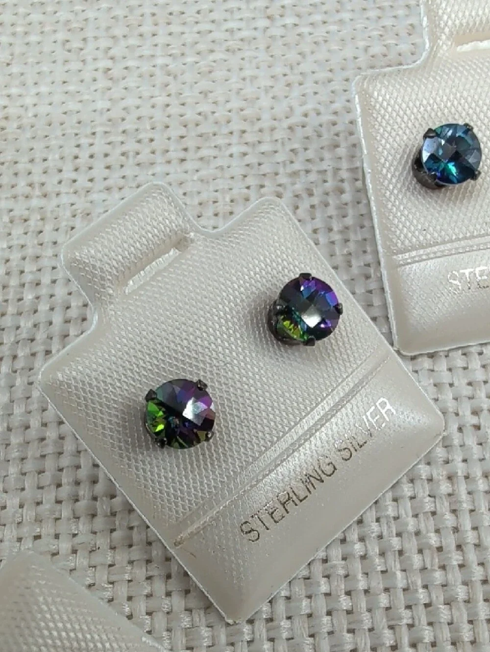 Vintage 925 Sterling Silver Multicolor Crystal Stud Earrings Set of 4